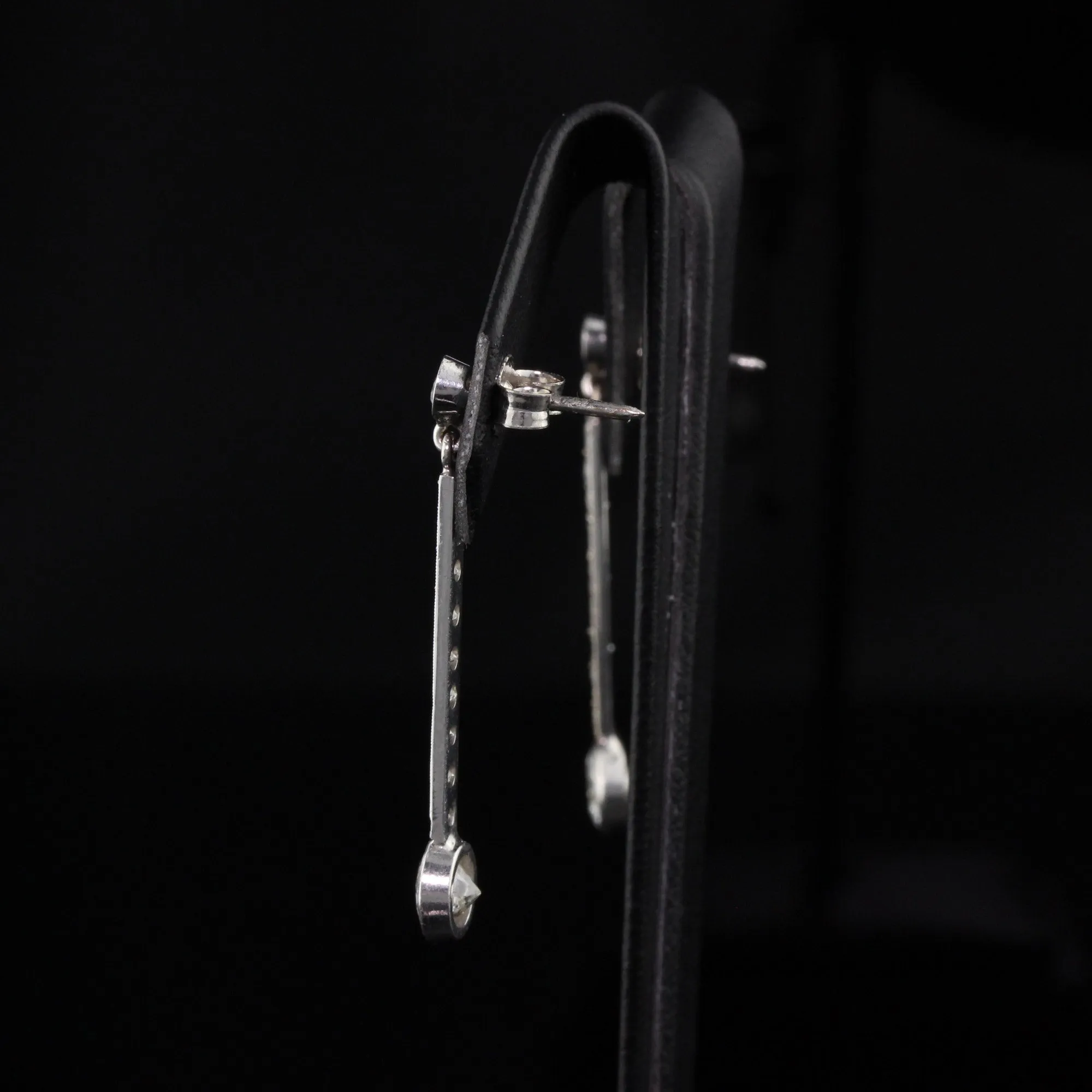 Antique Art Deco 14K & 18K White Gold and Diamond Drop Earrings