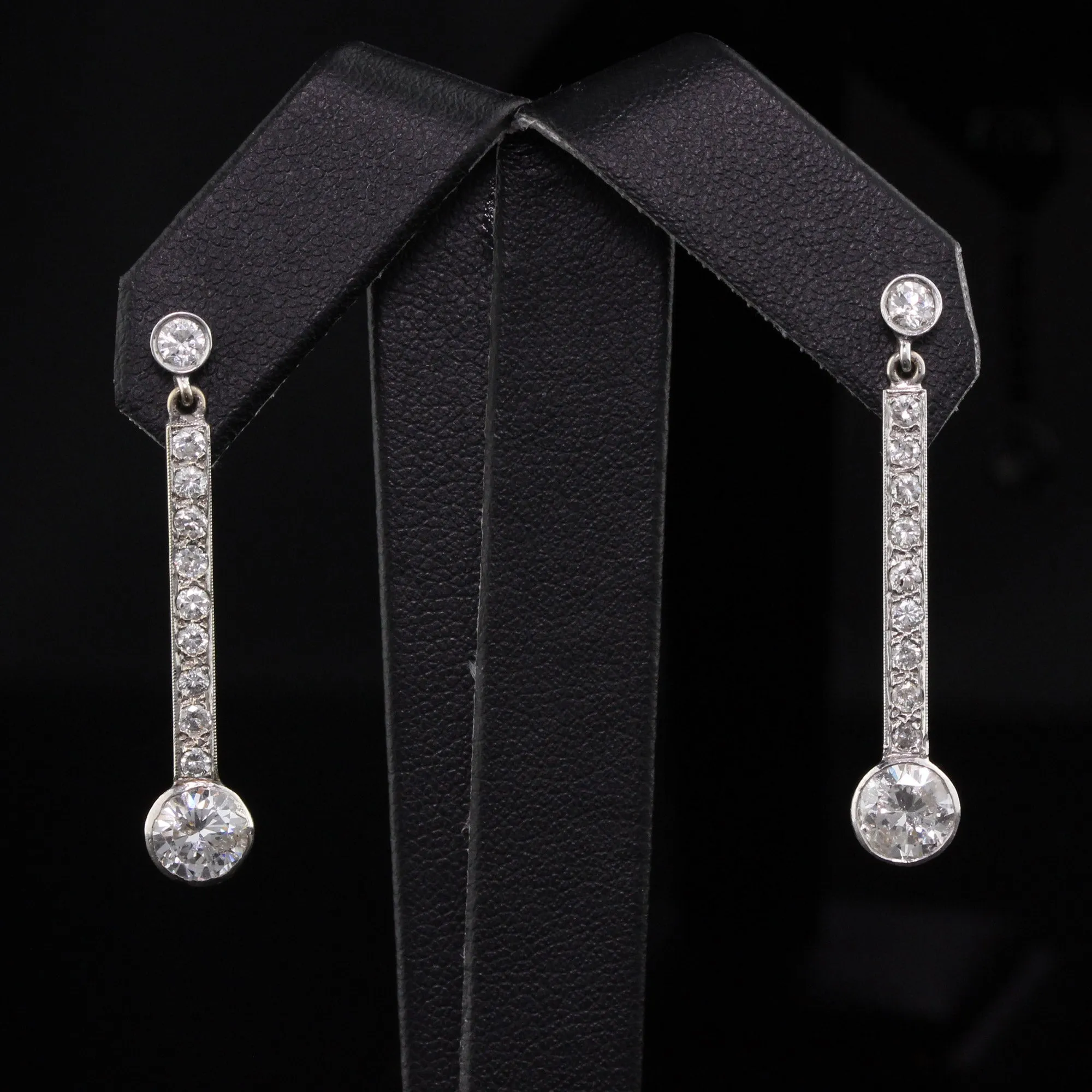 Antique Art Deco 14K & 18K White Gold and Diamond Drop Earrings