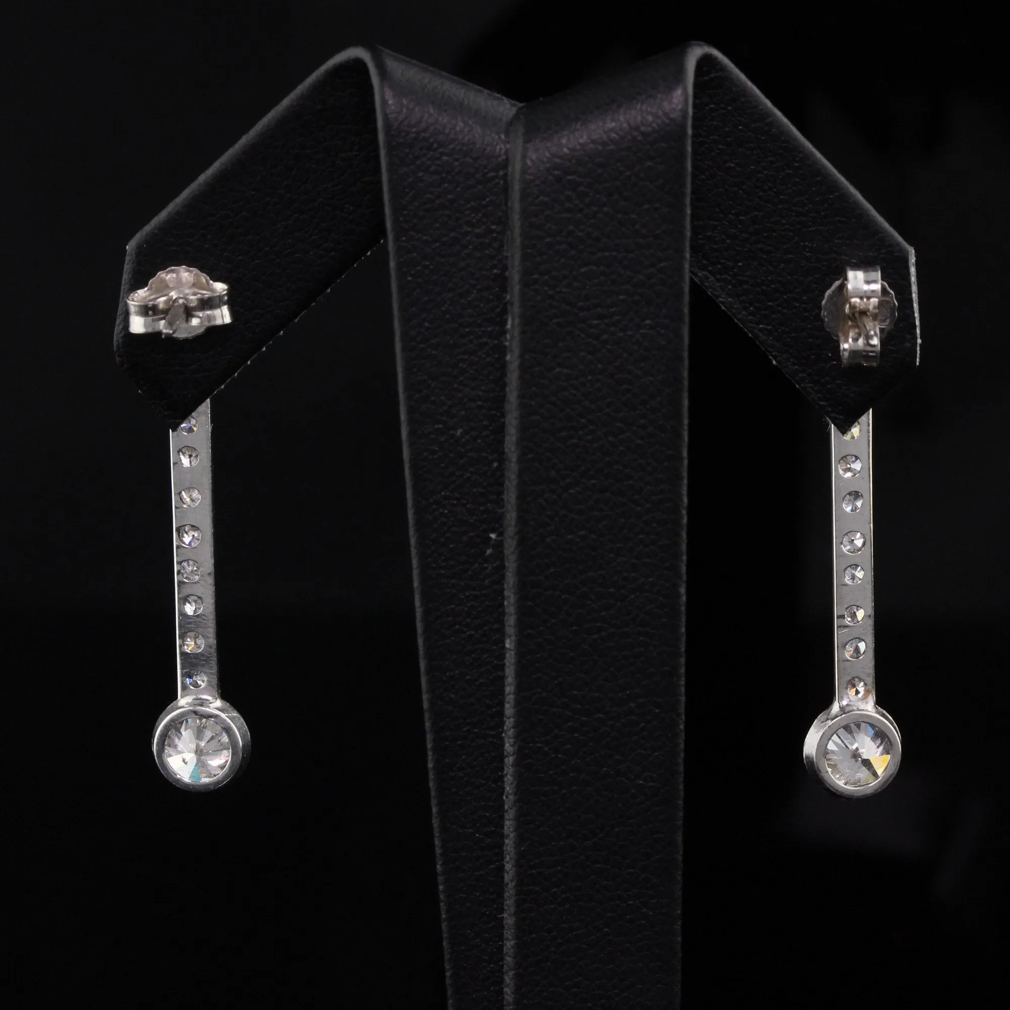 Antique Art Deco 14K & 18K White Gold and Diamond Drop Earrings