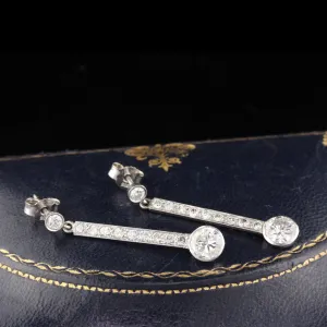 Antique Art Deco 14K & 18K White Gold and Diamond Drop Earrings