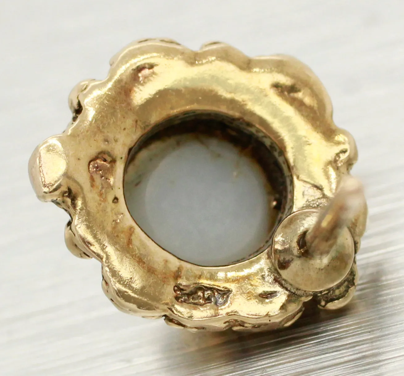 Antique Art Deco Opal Stud Earrings - 14k Yellow Gold Floral Shape