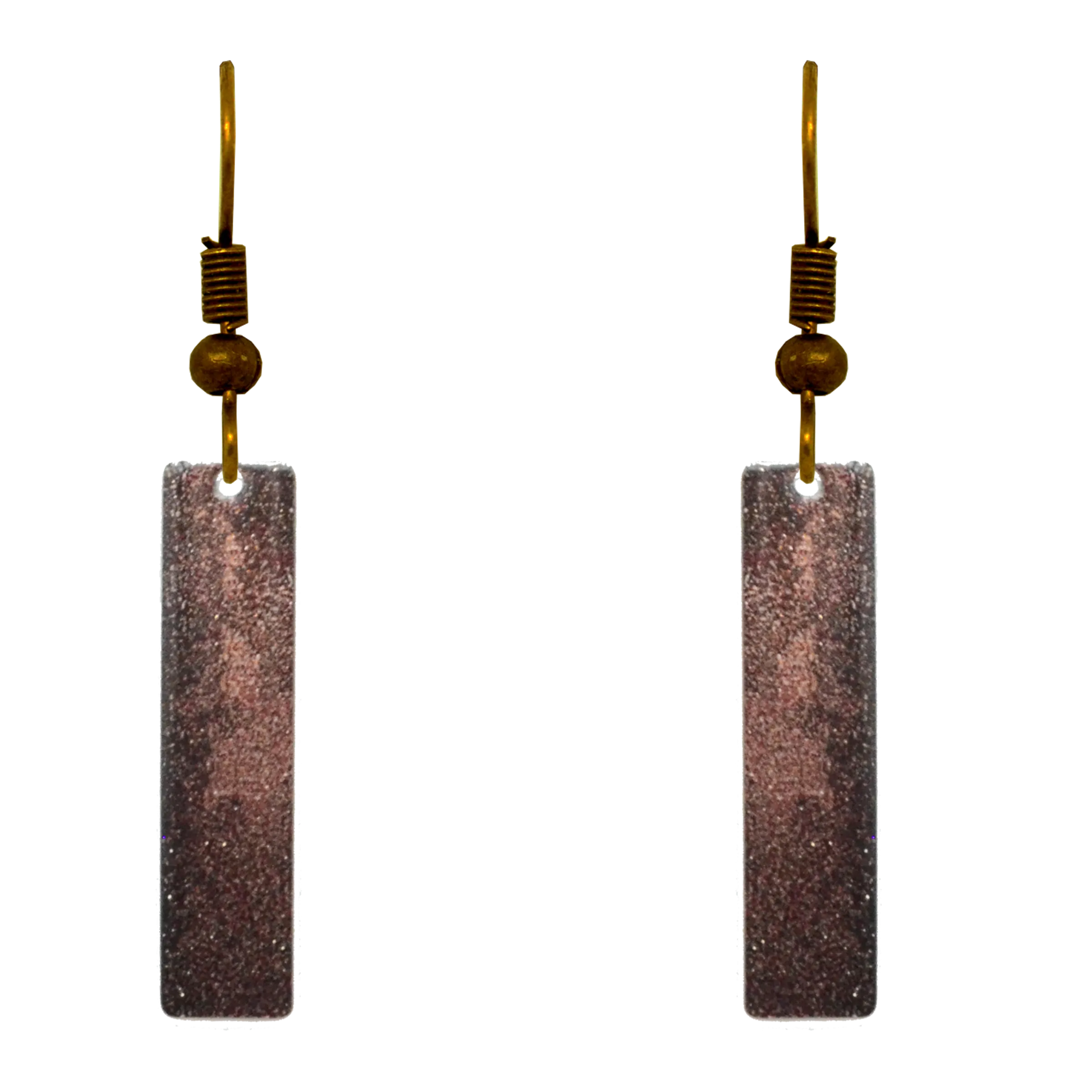 Antique Bronze 2" Metallic Slender Rectangle Earrings, Item# 2417