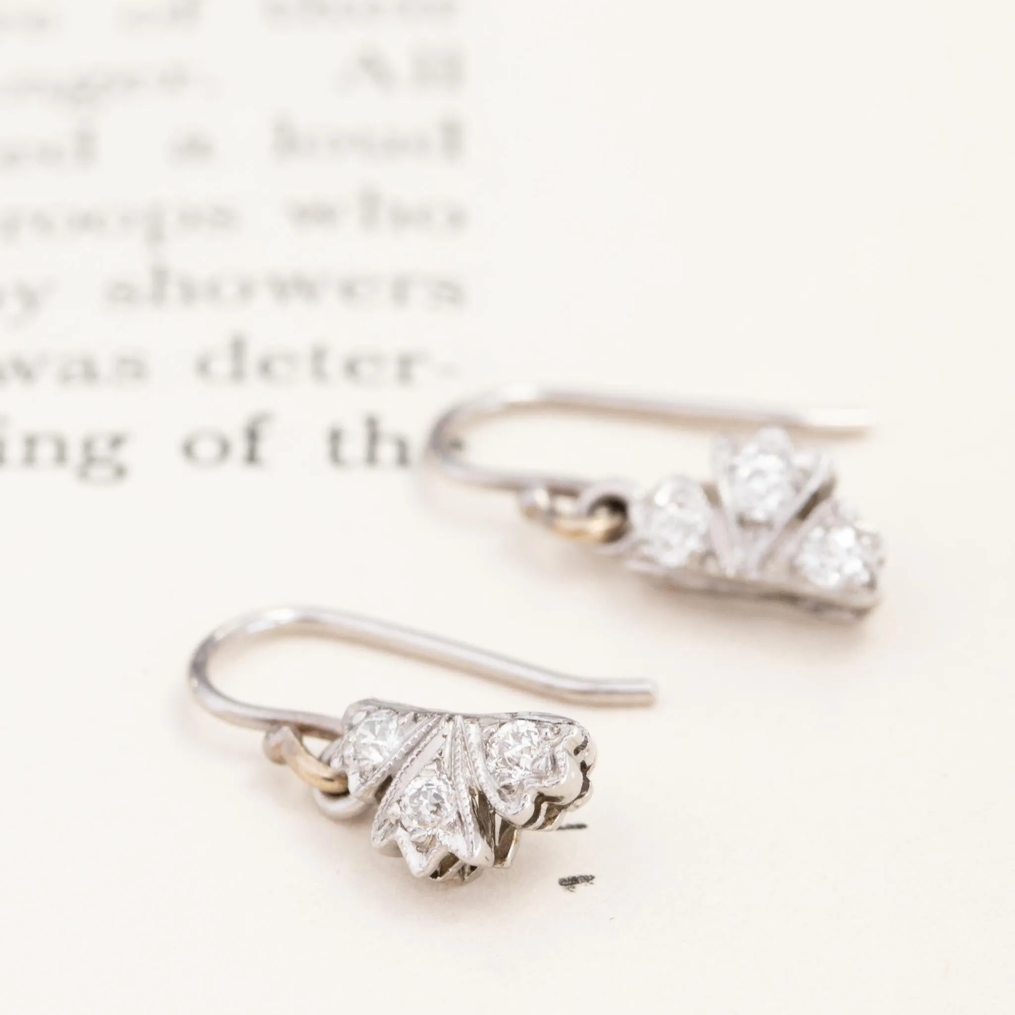 Antique Clover Motif Diamond Dangle Earrings