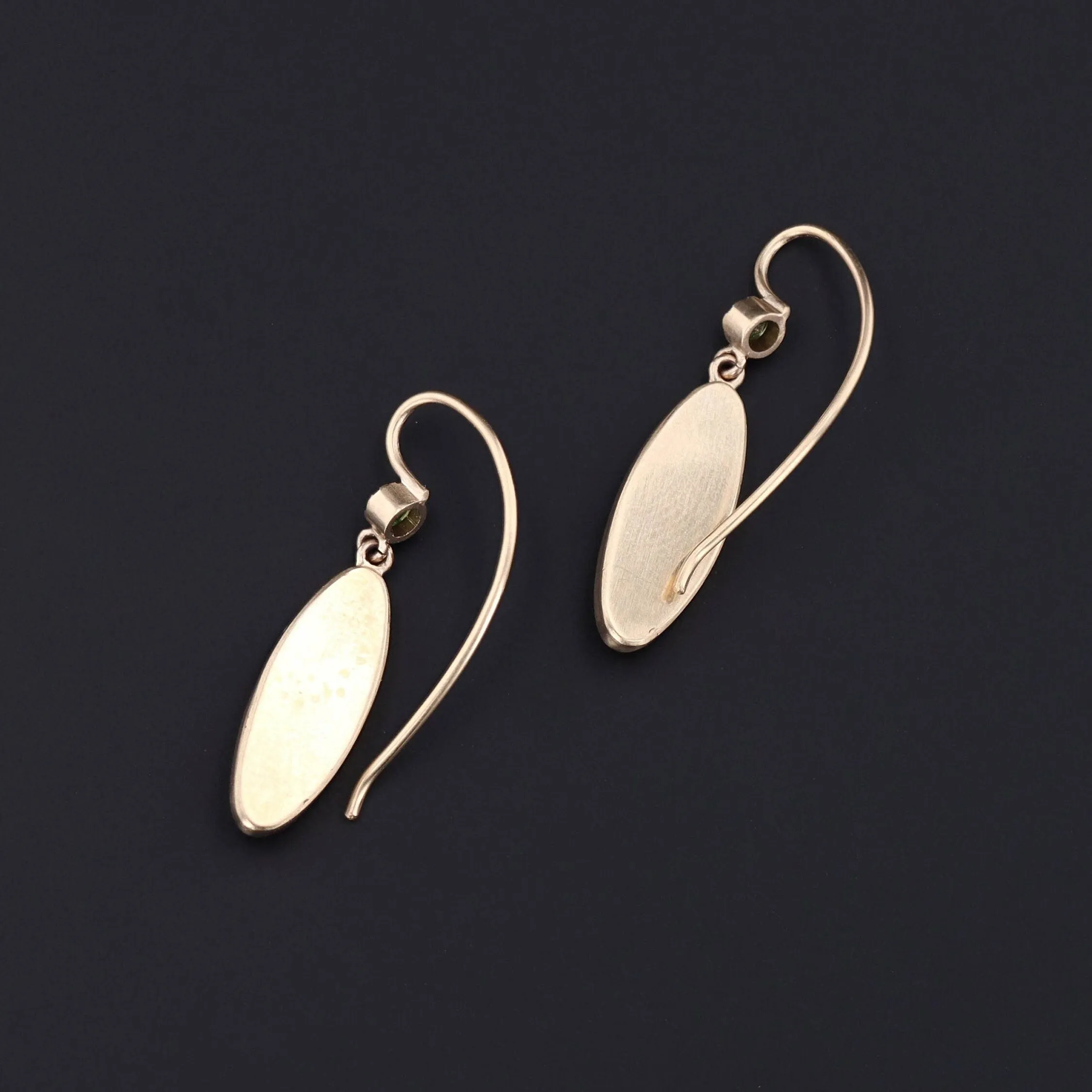 Antique Demantoid Garnet Insect Shibayama Conversion Earrings of 14k Gold