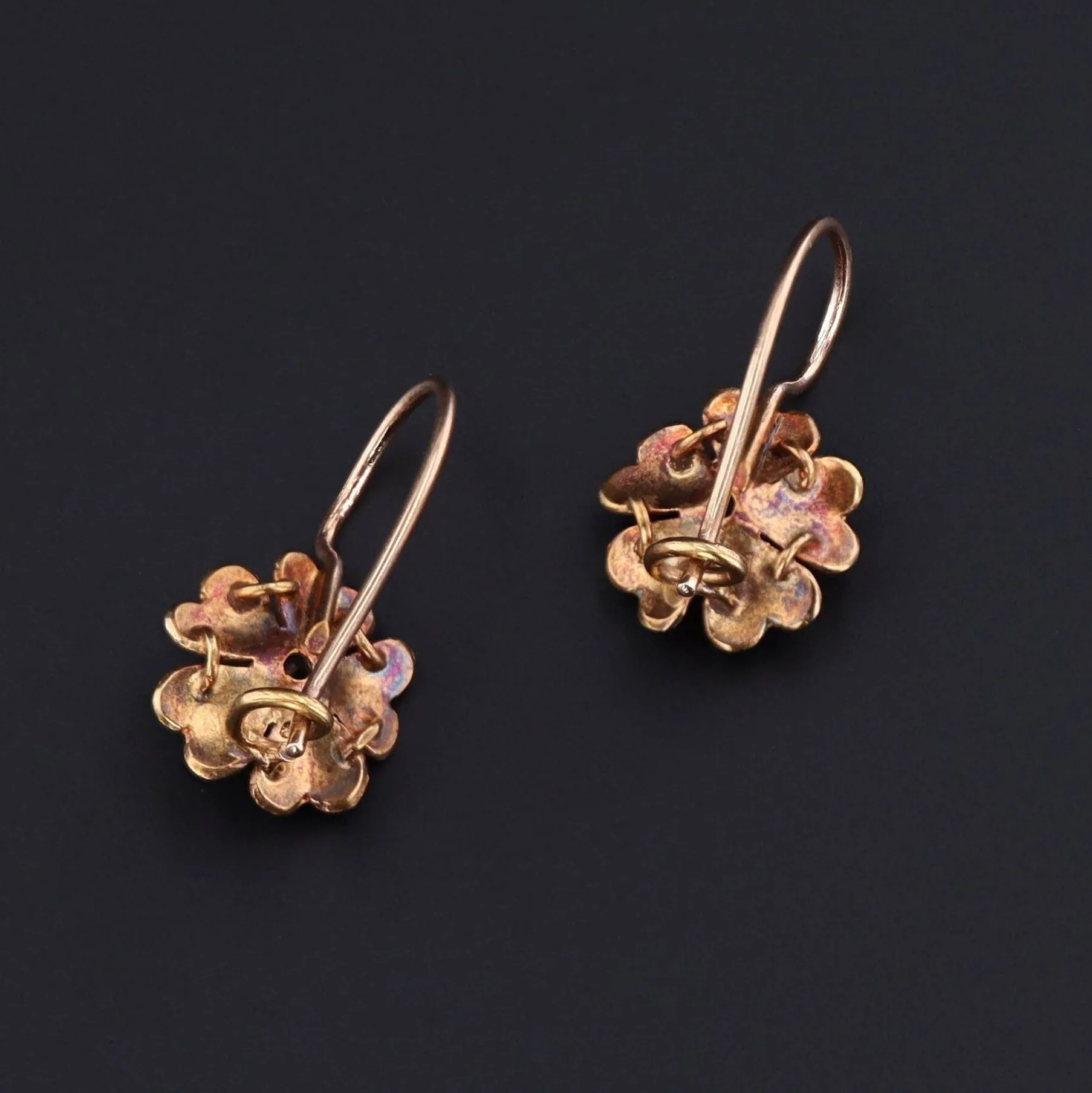 Antique Diamond Flower Earrings | Pink Enamel Flower Earrings