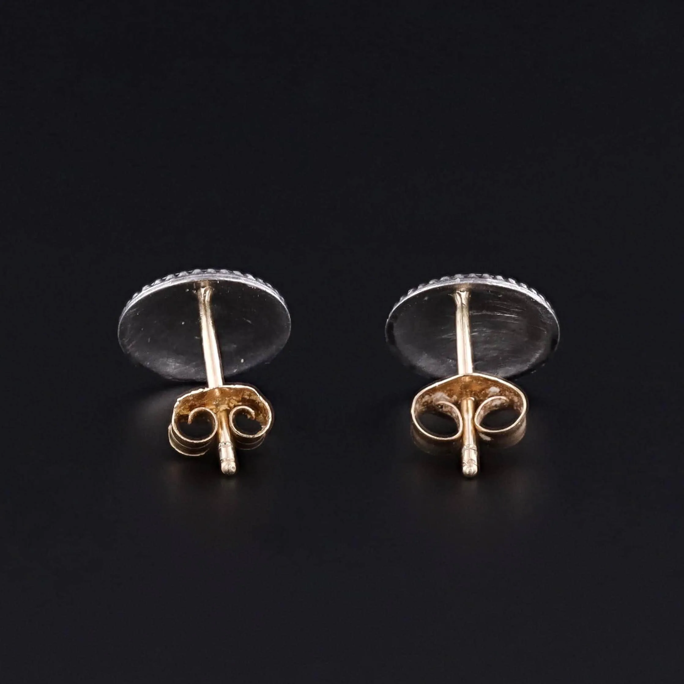 Antique Enamel Crescent Earrings of Silver and 14k Gold