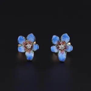Antique Enamel Violet Earrings of 14k Gold