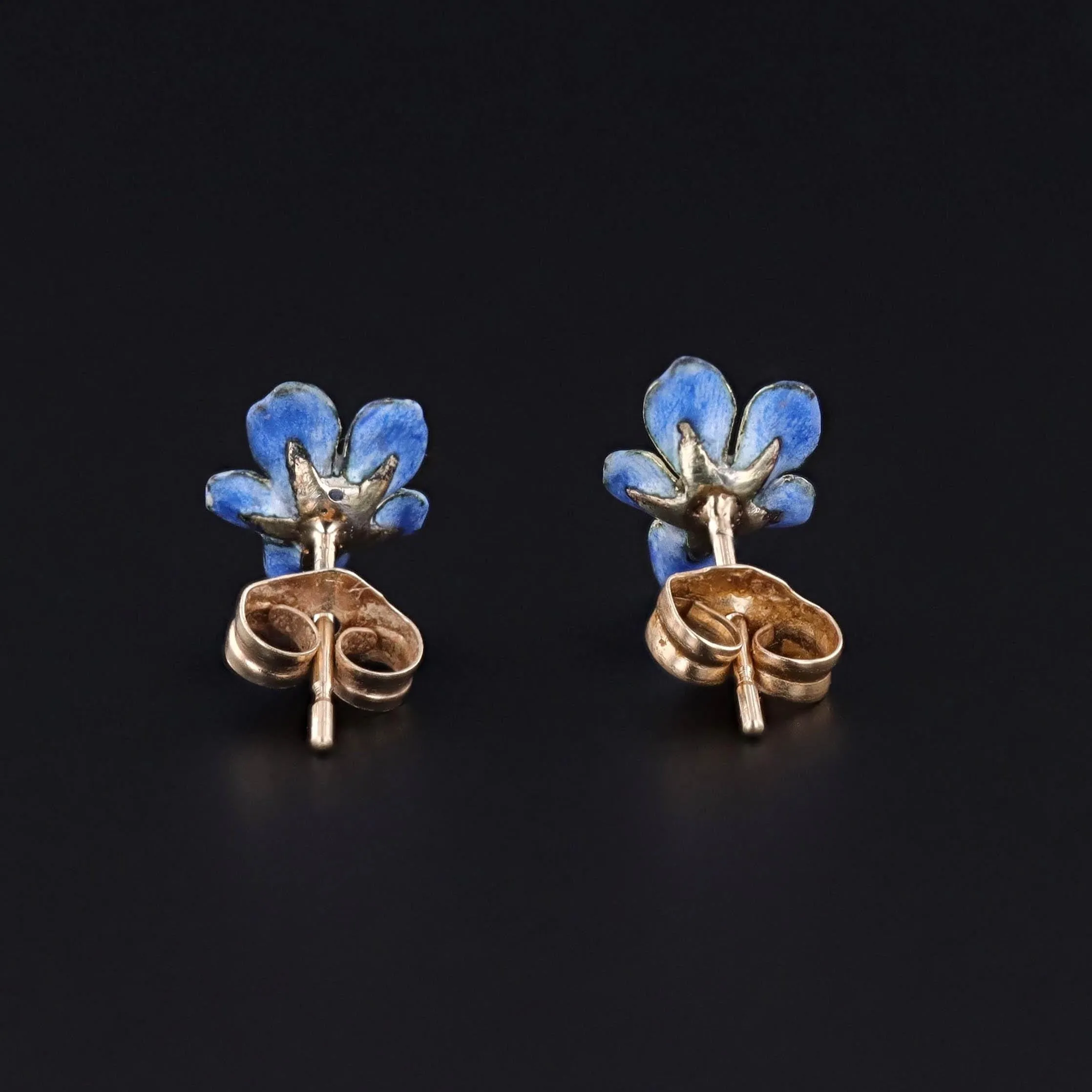 Antique Enamel Violet Earrings of 14k Gold