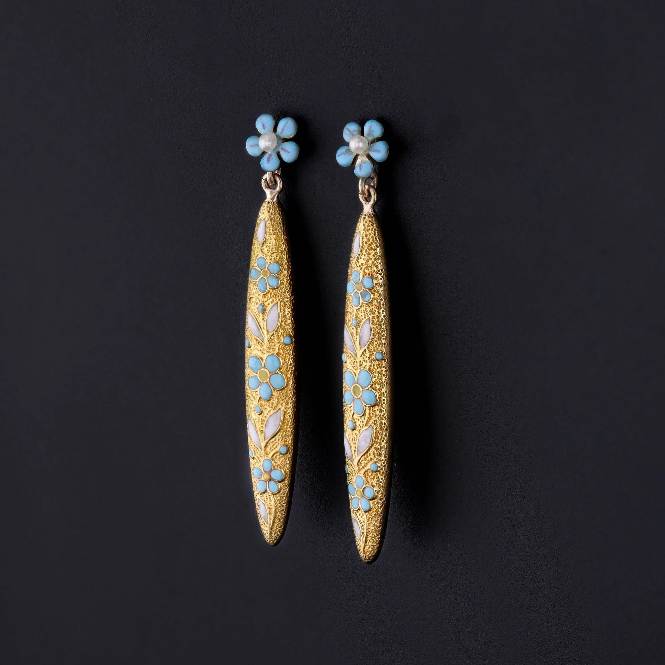 Antique Forget-me-not Flower Earrings of 14k Gold