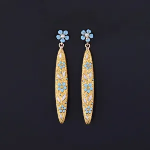 Antique Forget-me-not Flower Earrings of 14k Gold