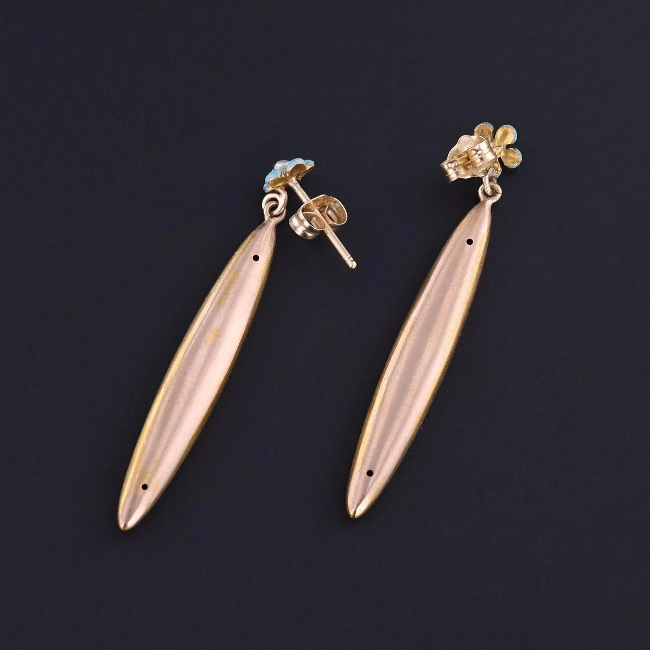 Antique Forget-me-not Flower Earrings of 14k Gold