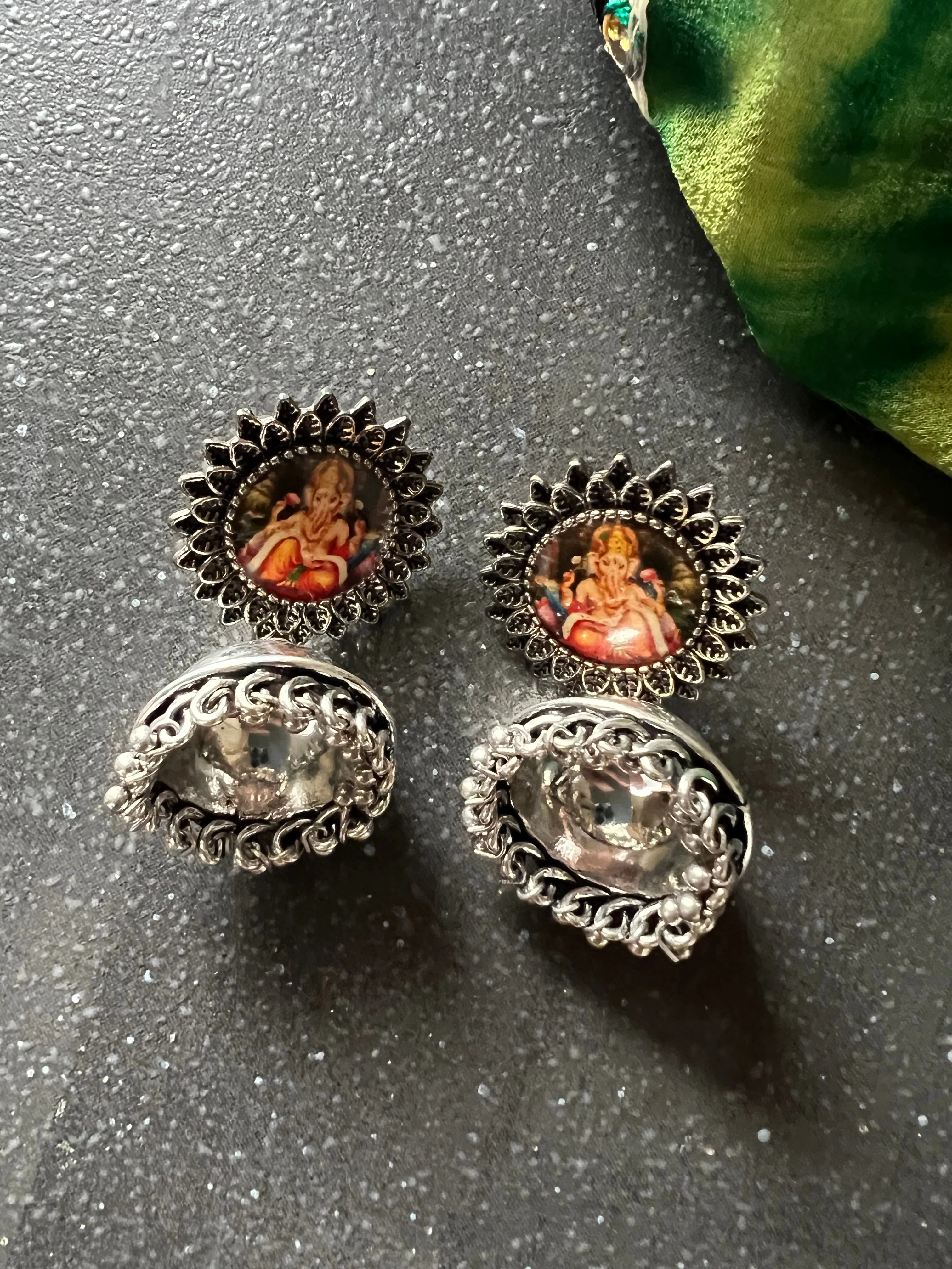 Antique Ganesha Design Jhumka Earrings