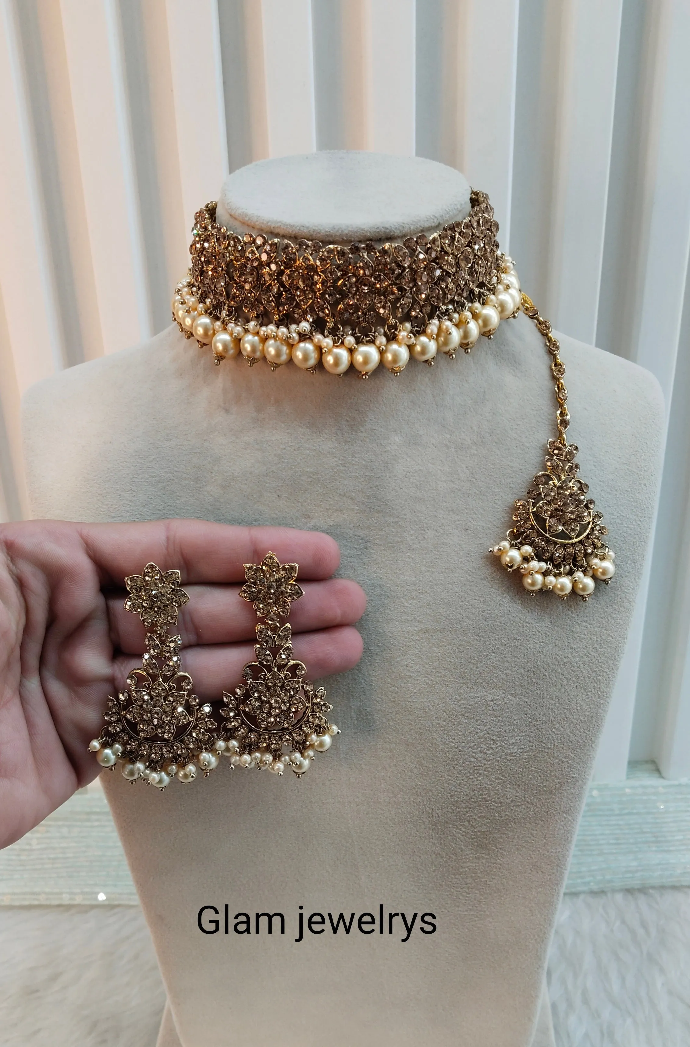 Antique Gold Choker Indian Jewellery Tesli Set