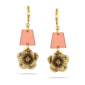 ANTIQUE GOLD FLOWER WINE DROP EARRINGS #195WN3101 (2C1)