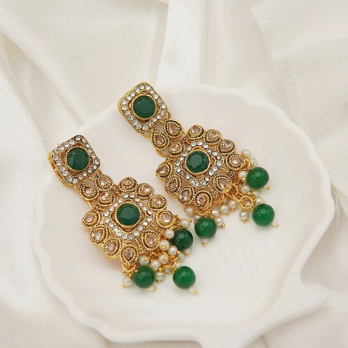 Antique Gold Kundan Gem Earrings