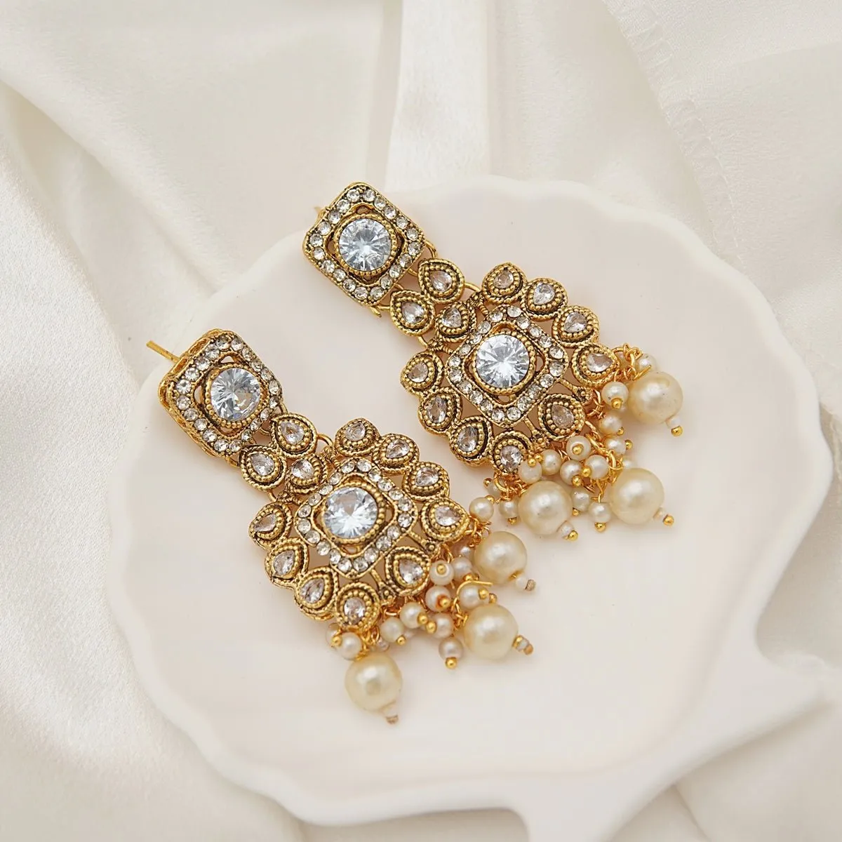 Antique Gold Kundan Gem Earrings