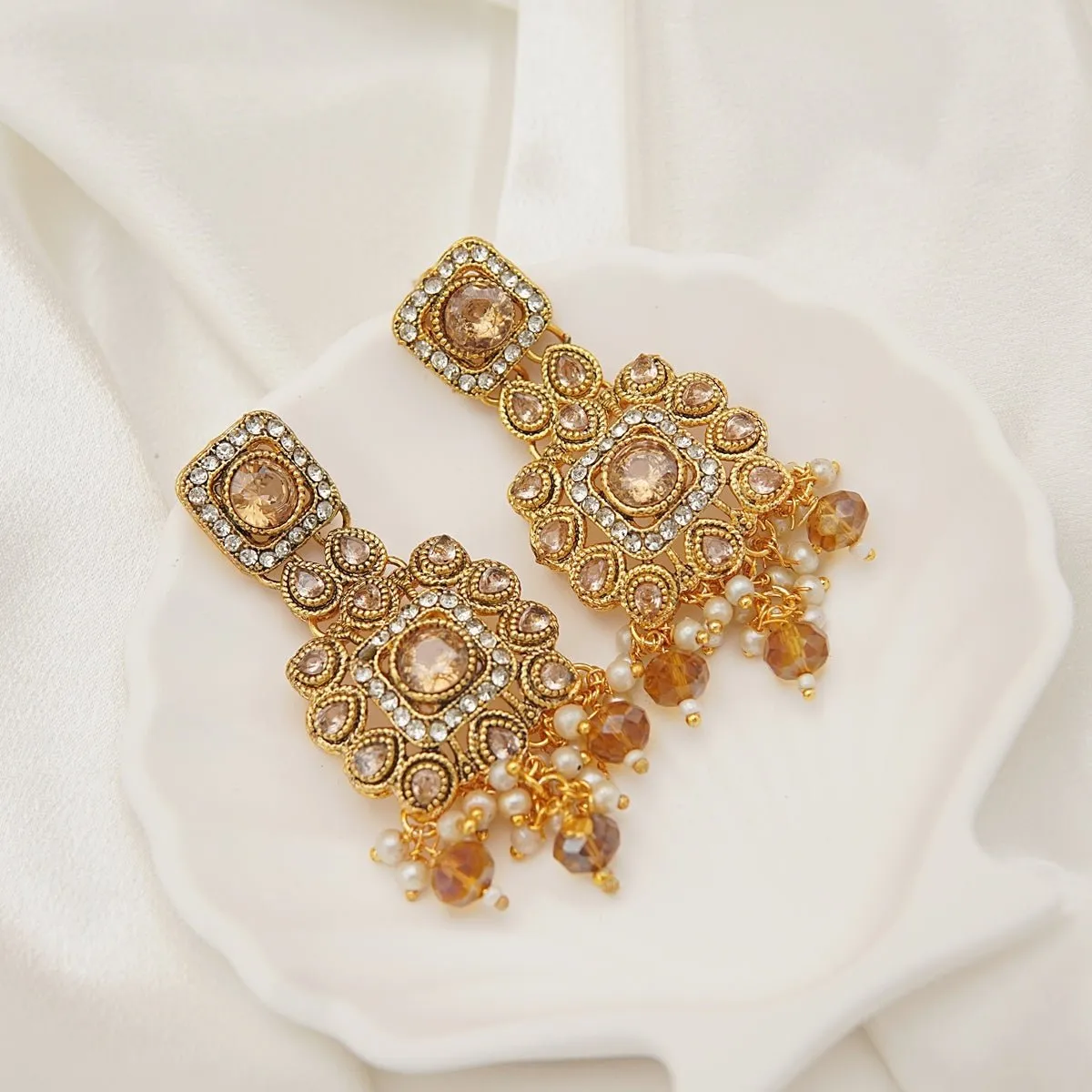 Antique Gold Kundan Gem Earrings