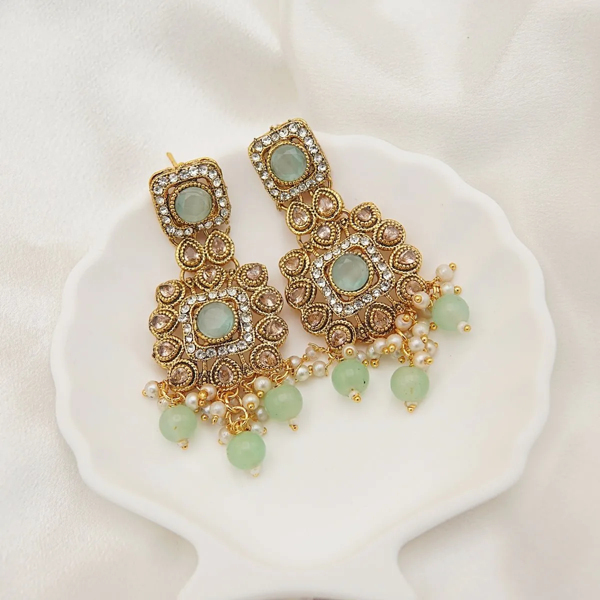 Antique Gold Kundan Gem Earrings