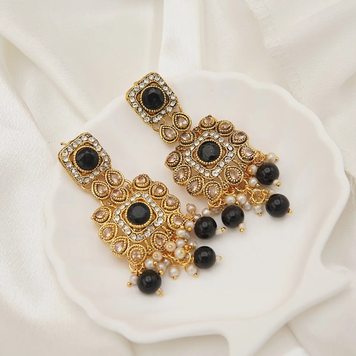 Antique Gold Kundan Gem Earrings