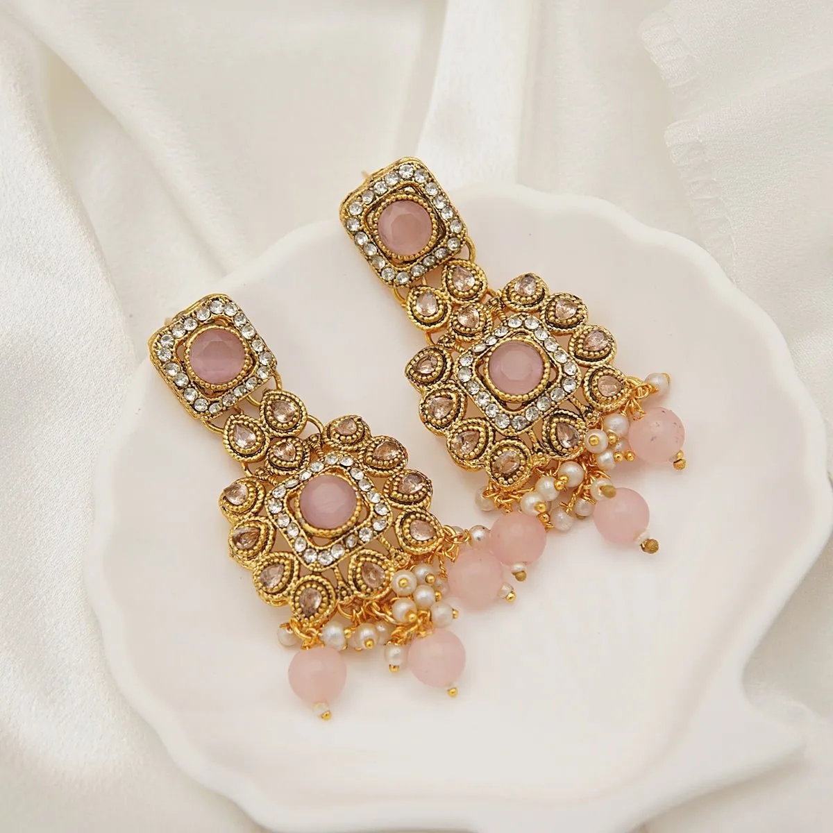 Antique Gold Kundan Gem Earrings