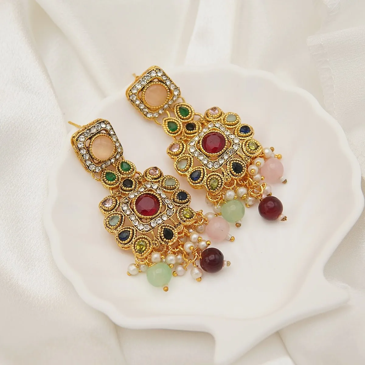 Antique Gold Kundan Gem Earrings
