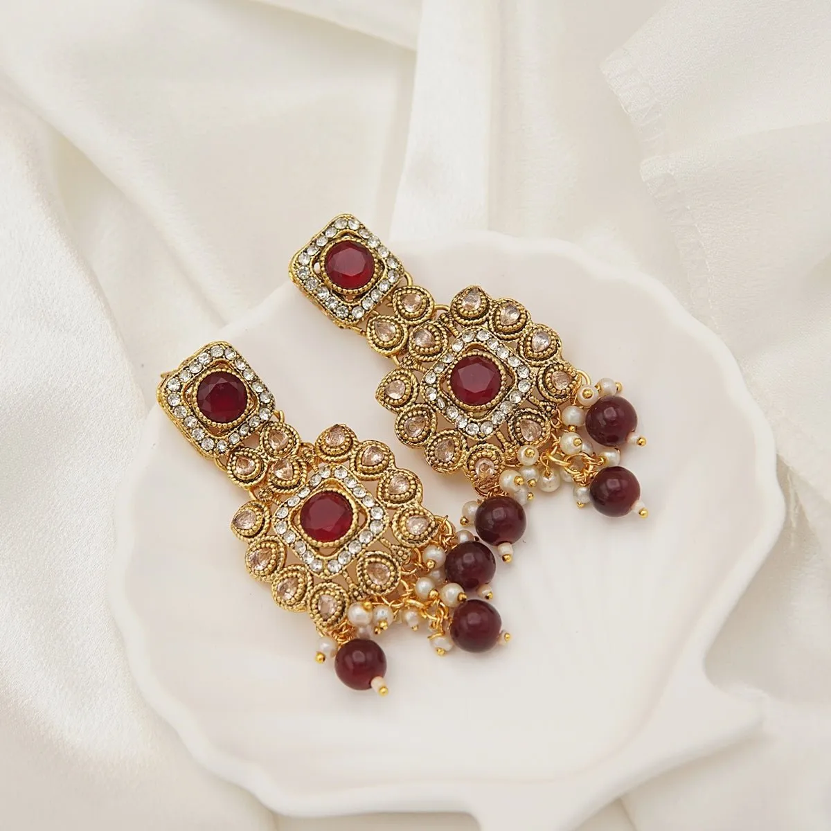 Antique Gold Kundan Gem Earrings