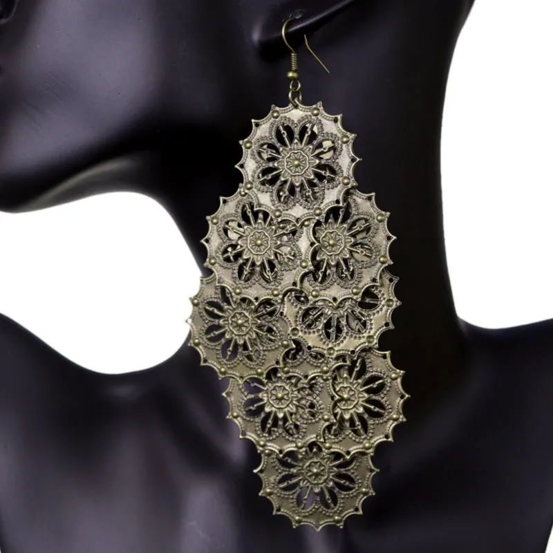 Antique Gold Long Medallion Dangle earring