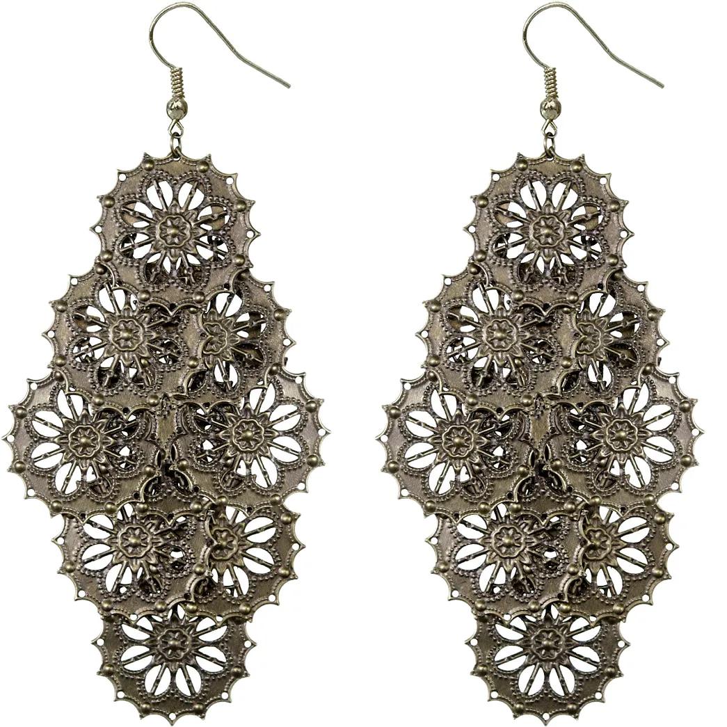 Antique Gold Long Medallion Dangle earring