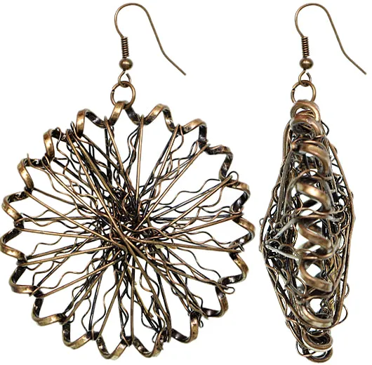 Antique Gold Spiral Mangled Drop Earrings