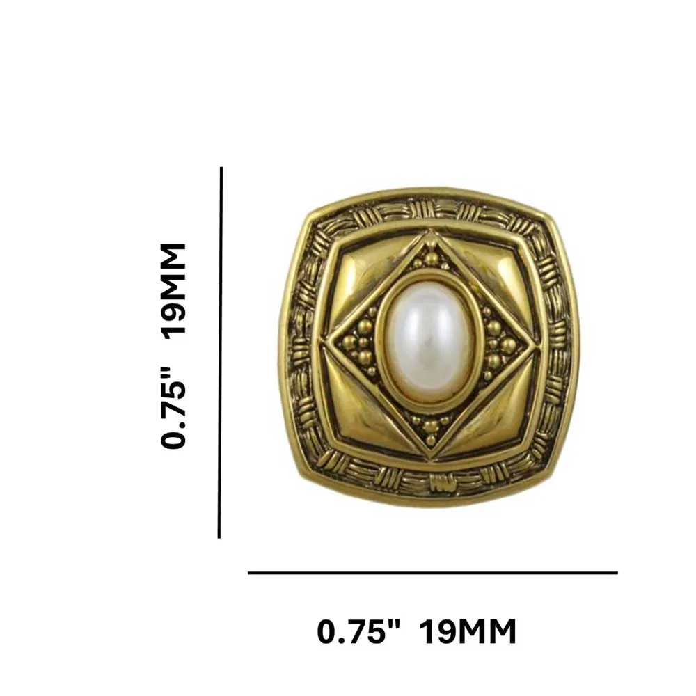 Antique Gold Square with White Oval Pearl Pierced Earring - DPE615