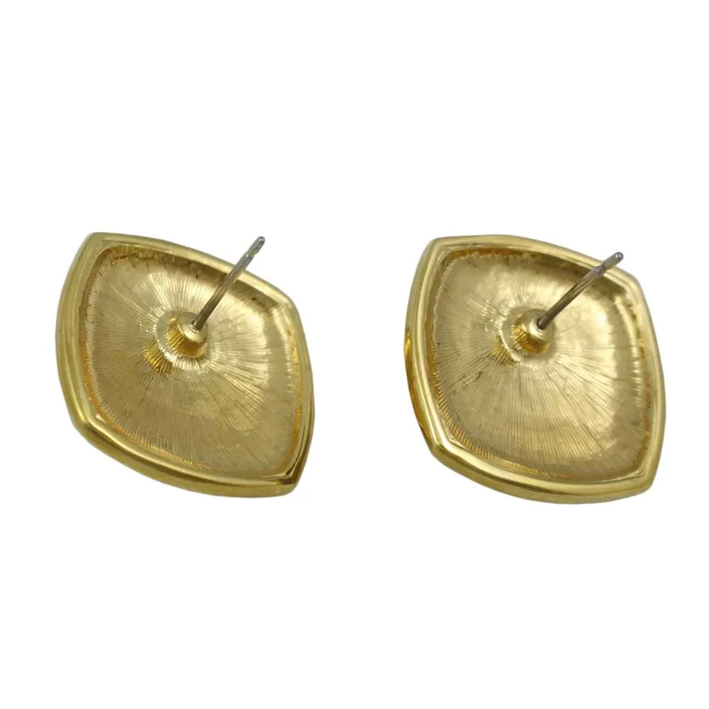 Antique Gold Square with White Oval Pearl Pierced Earring - DPE615