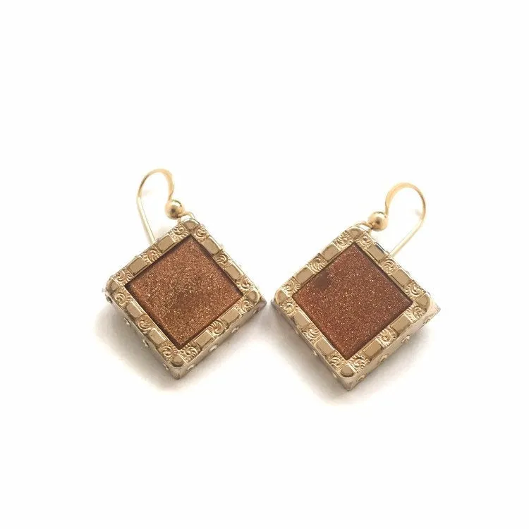 Antique Goldstone Cufflink Earrings