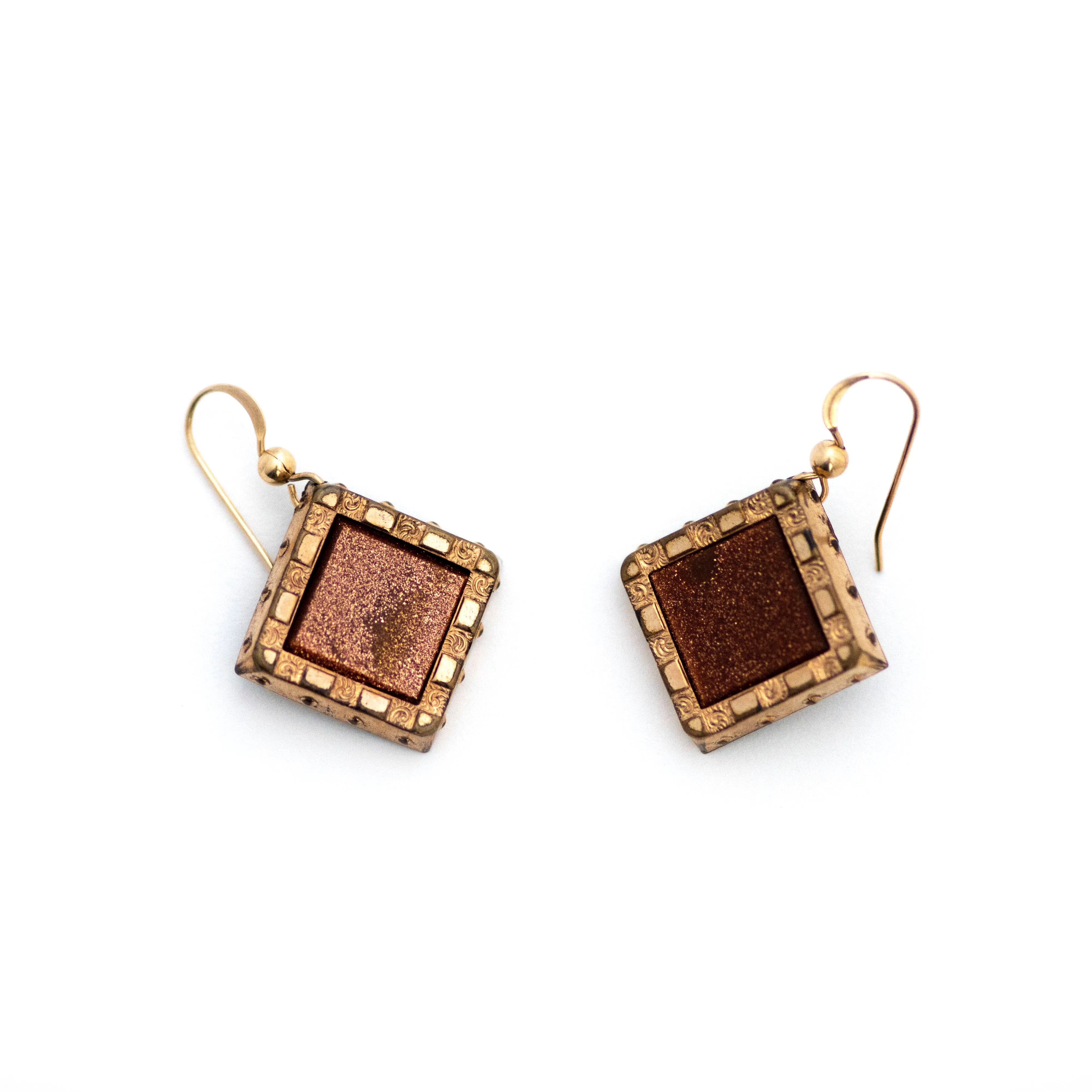 Antique Goldstone Cufflink Earrings