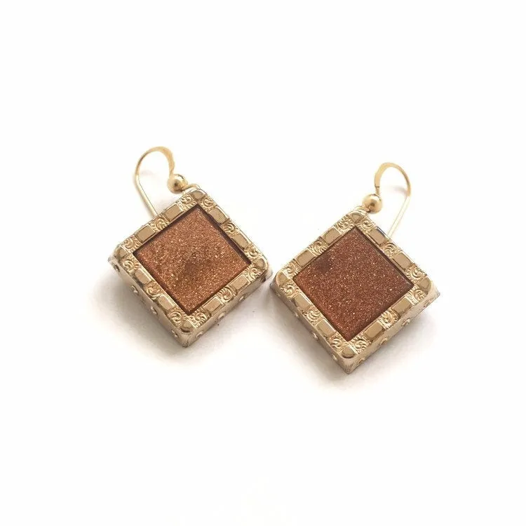 Antique Goldstone Cufflink Earrings