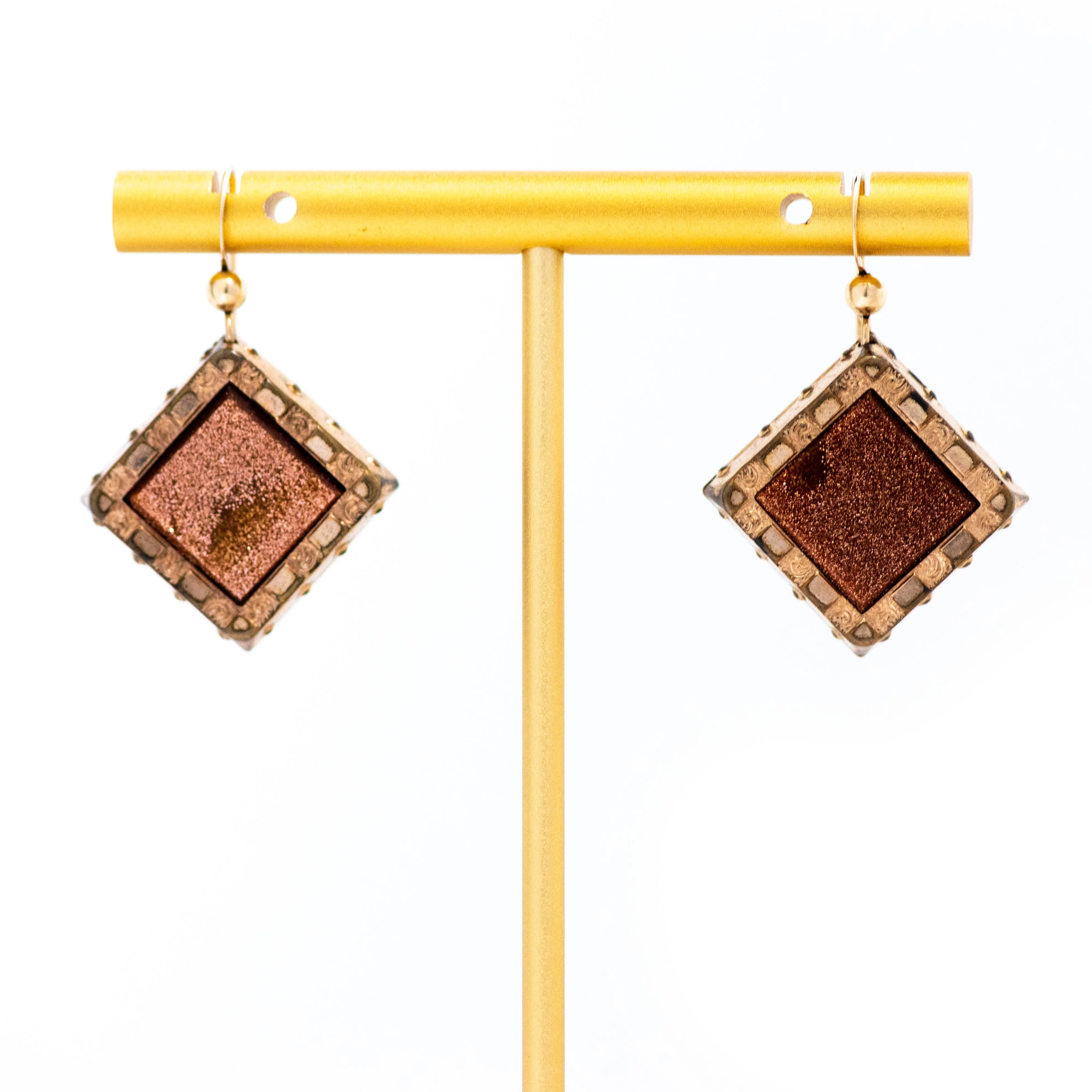 Antique Goldstone Cufflink Earrings