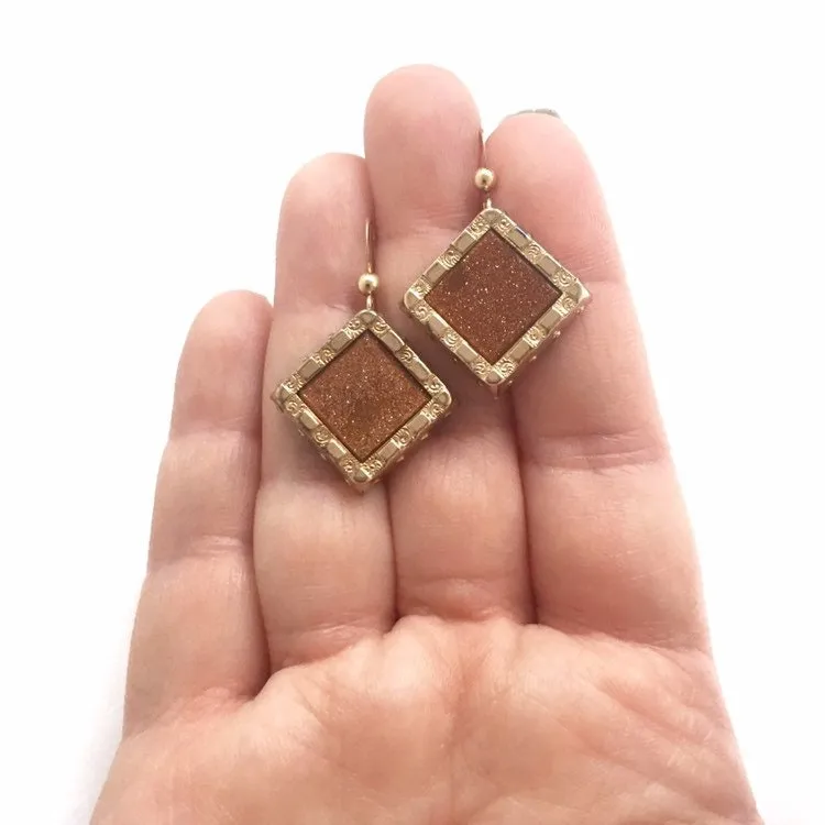 Antique Goldstone Cufflink Earrings