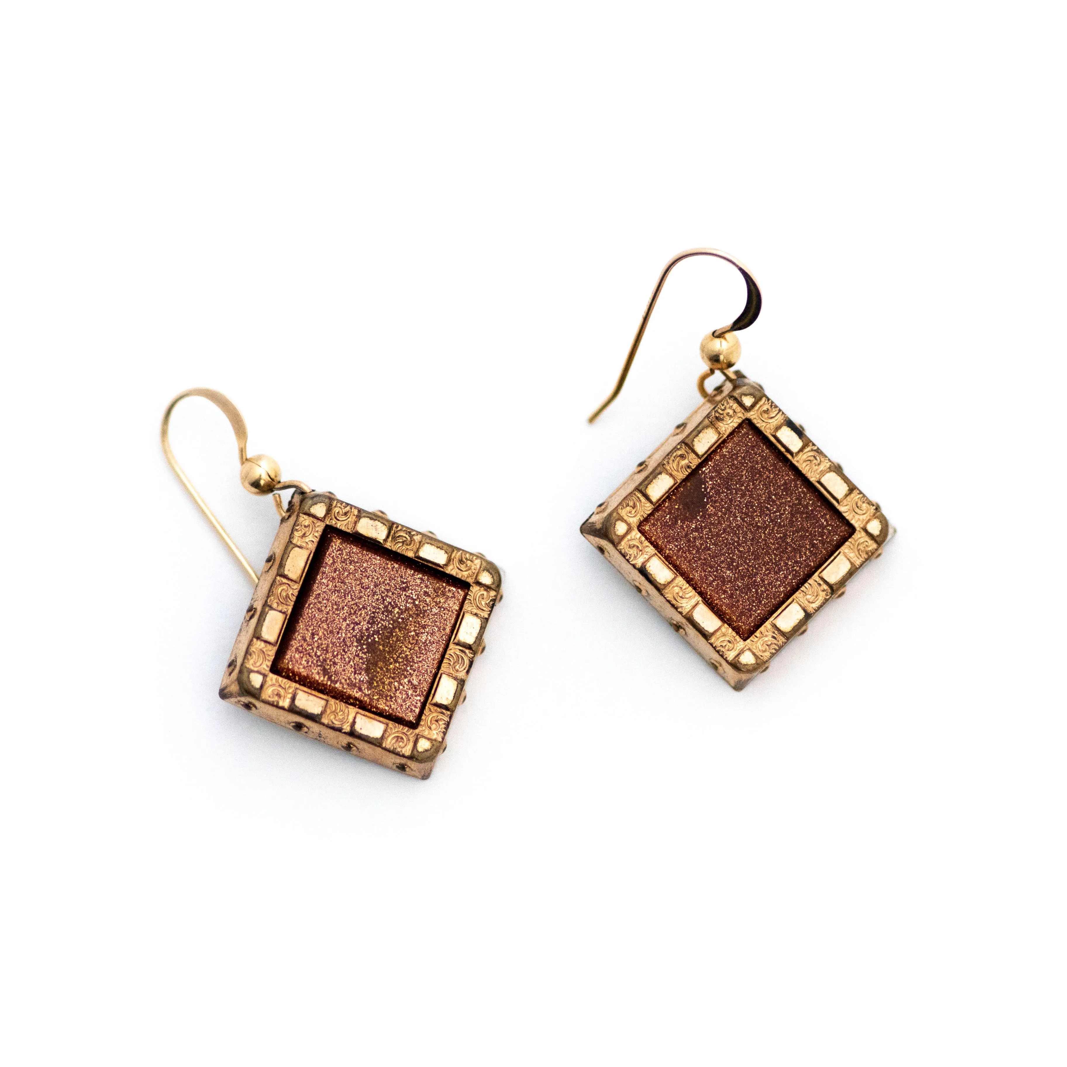 Antique Goldstone Cufflink Earrings