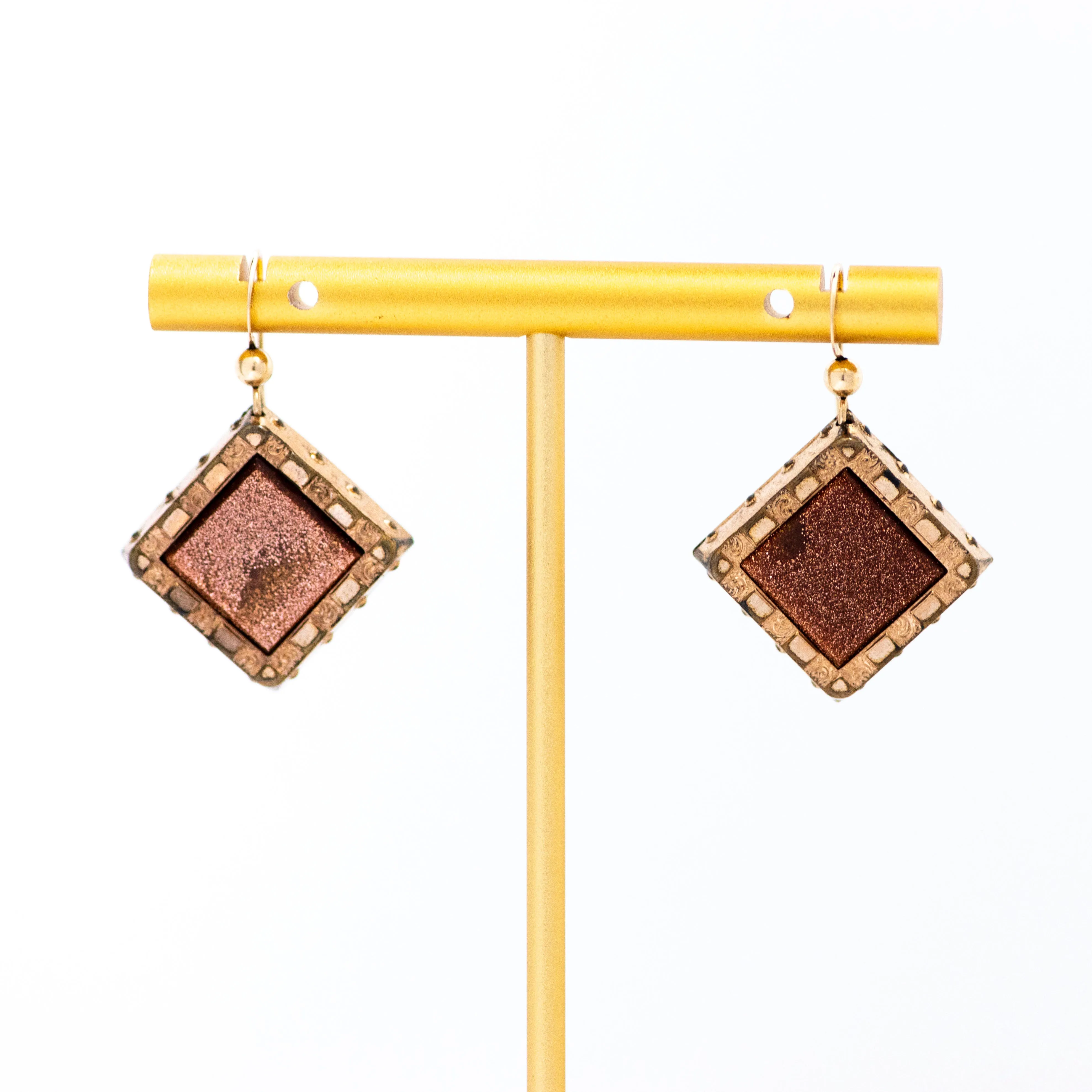 Antique Goldstone Cufflink Earrings