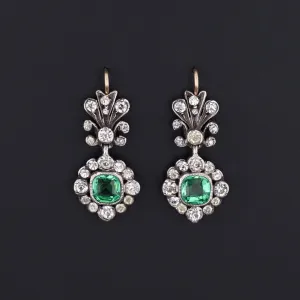Antique Green and Clear Paste Earrings | 14k Gold & Silver Earrings