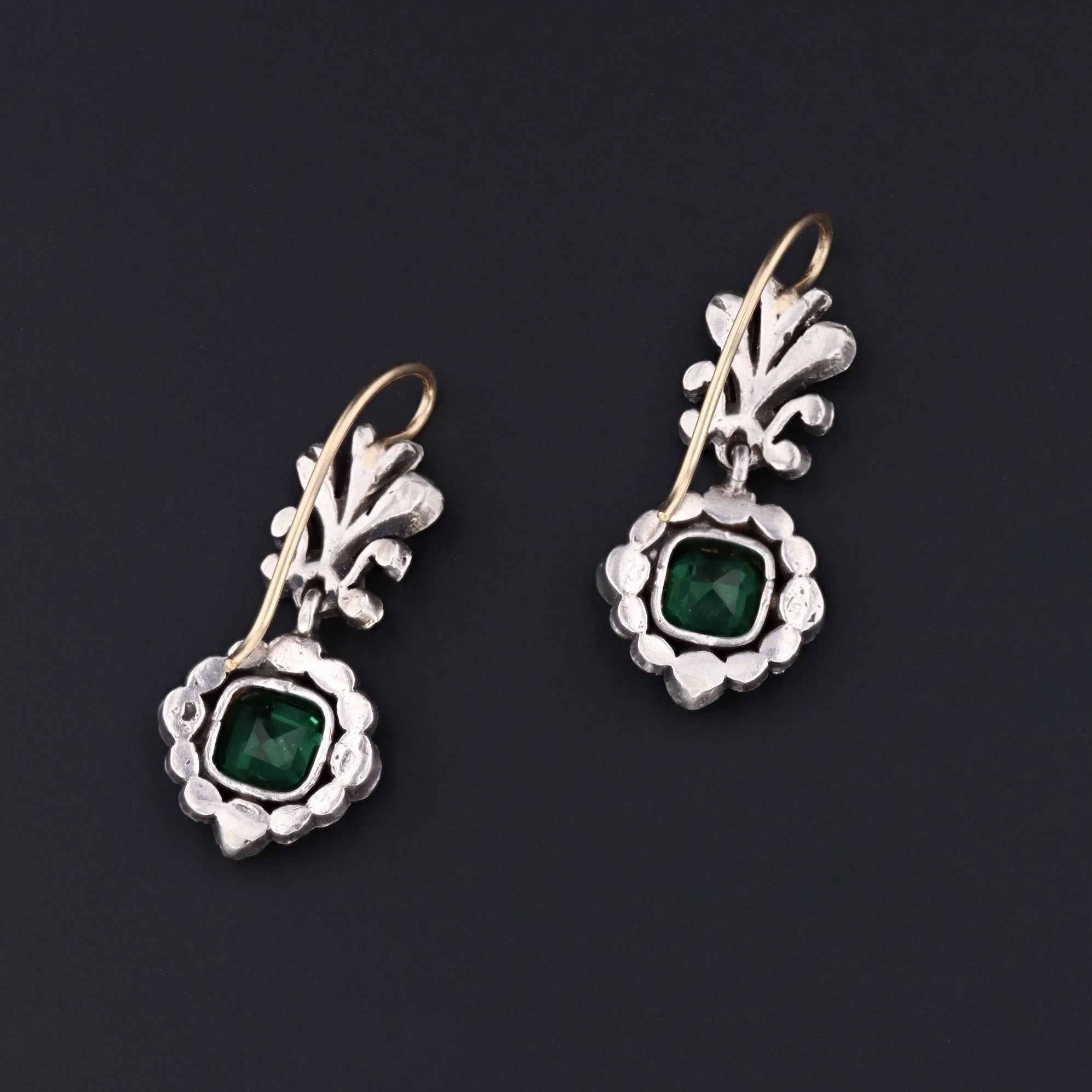 Antique Green and Clear Paste Earrings | 14k Gold & Silver Earrings