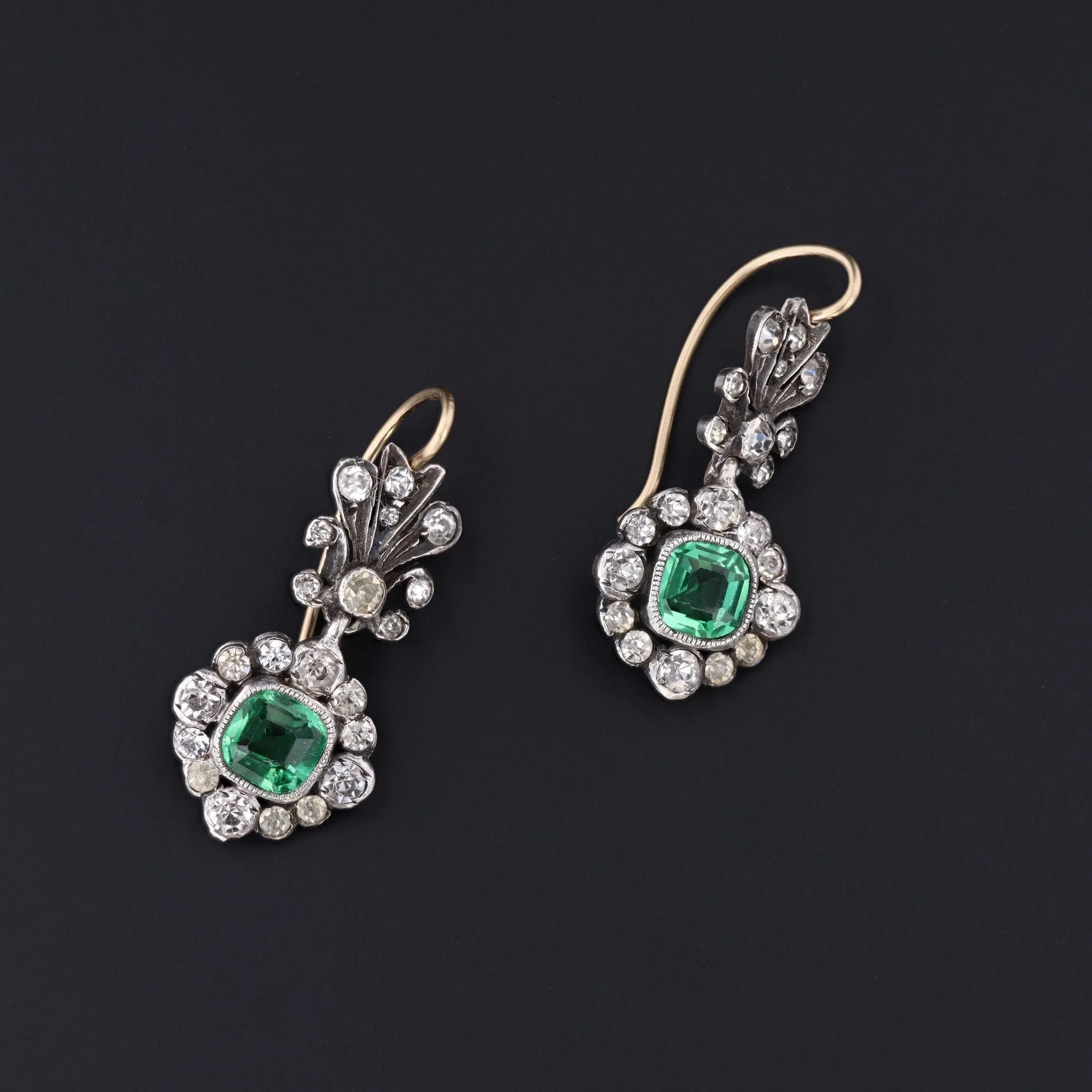 Antique Green and Clear Paste Earrings | 14k Gold & Silver Earrings