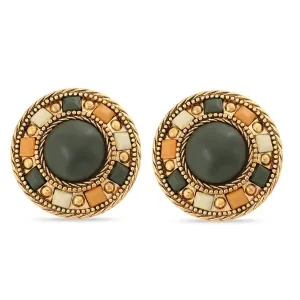 ANTIQUE LOOK GOLD-TONE OLIVE AND CREAM PLASTIC CLIP ON EARRING #FW-E117-S/BGP (SHCB4)