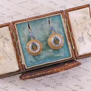 Antique Micromosaic Beetle Earrings with Sapphires
