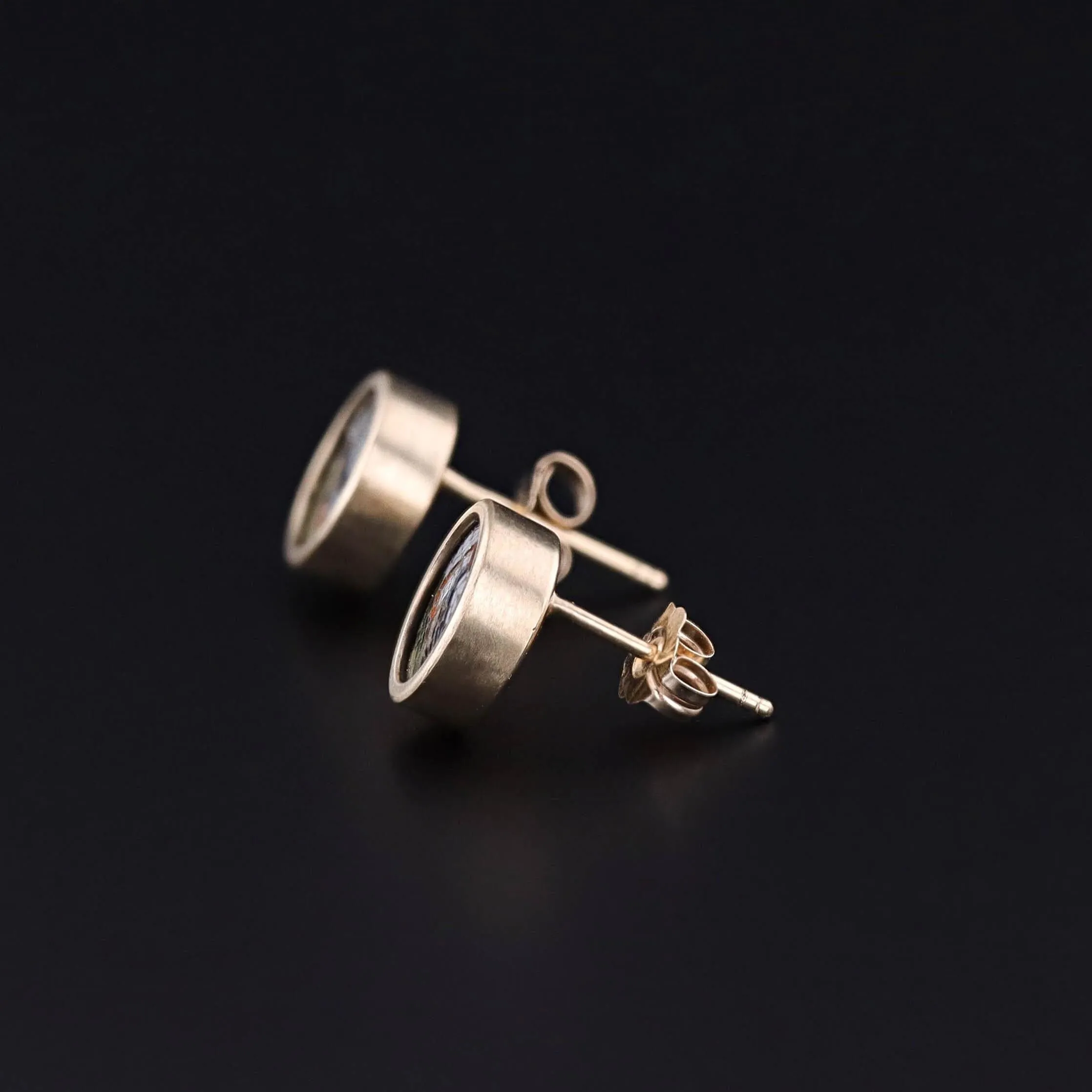 Antique Micromosaic Bird Earrings of 14k Gold