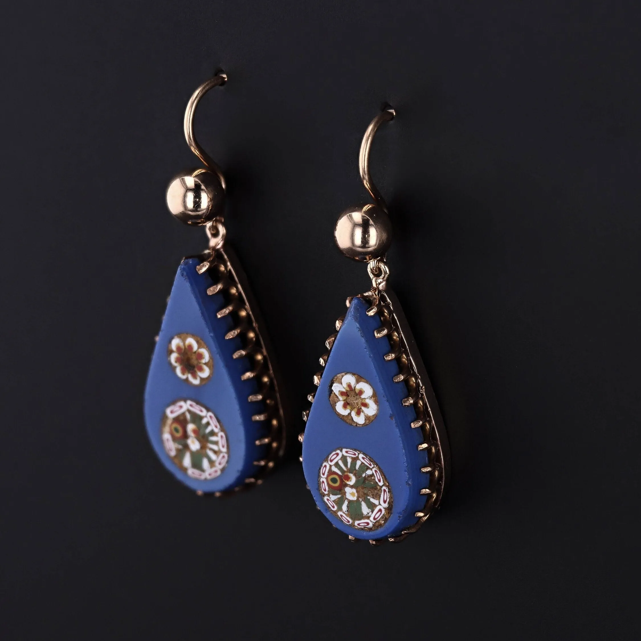 Antique Micromosaic Earrings 14k Gold Earrings
