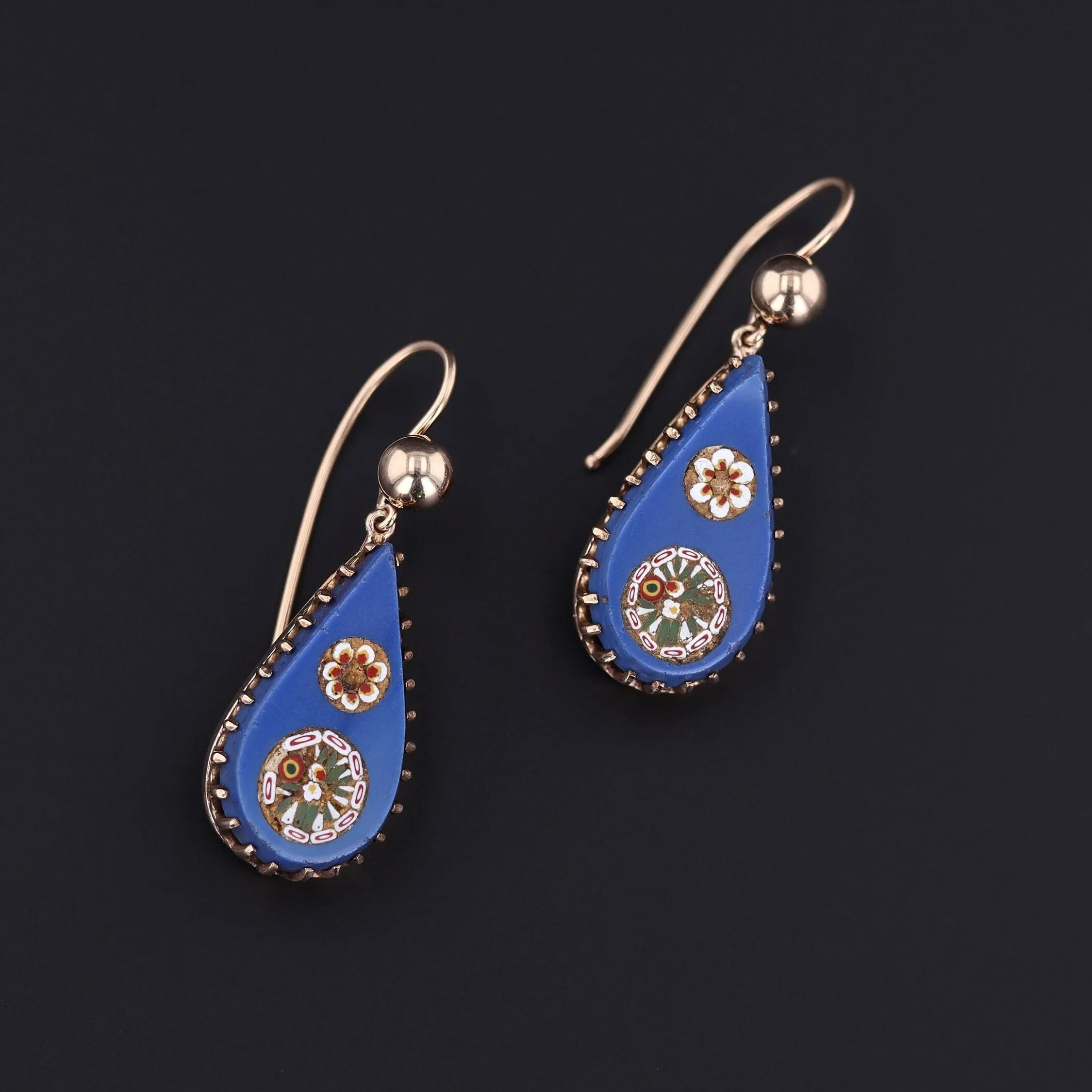 Antique Micromosaic Earrings 14k Gold Earrings