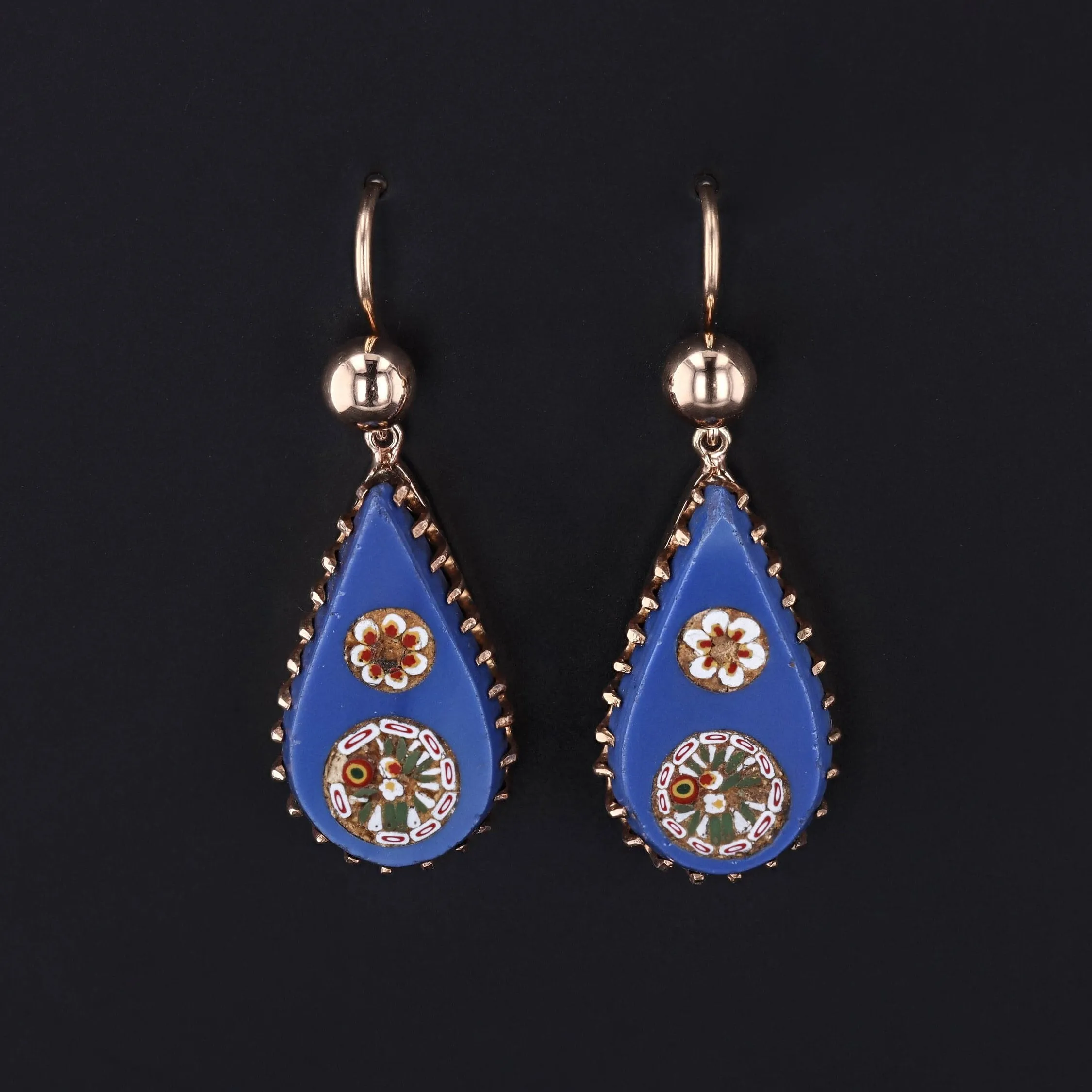 Antique Micromosaic Earrings 14k Gold Earrings