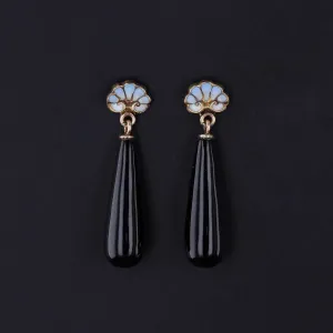 Antique Onyx & Enamel Earrings of 14k Gold