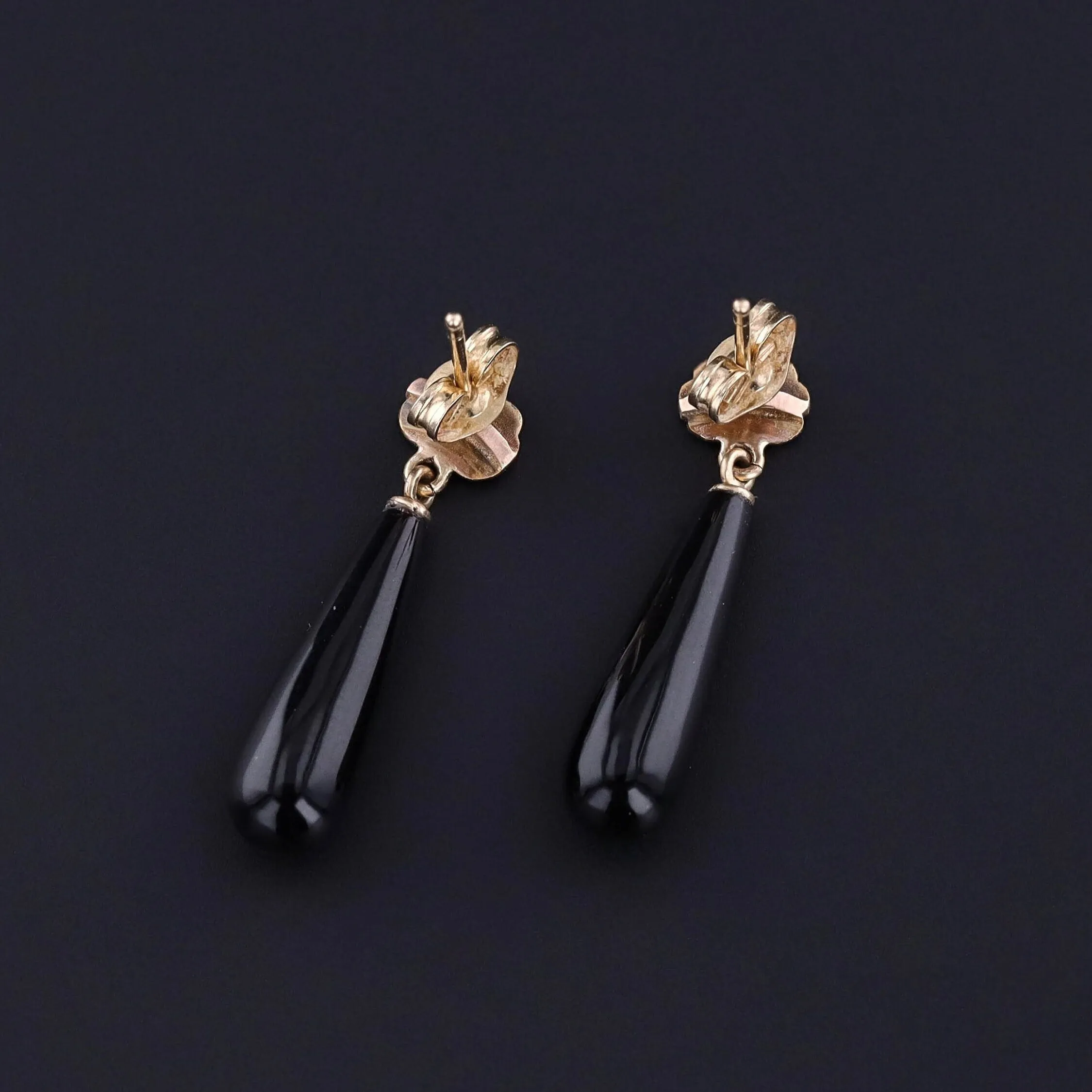 Antique Onyx & Enamel Earrings of 14k Gold