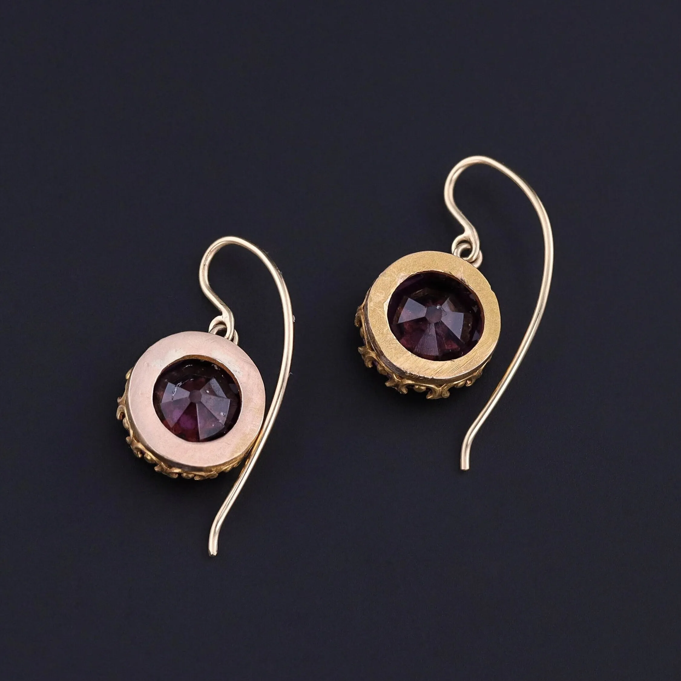 Antique Purple Glass Star Earrings of 14k Gold
